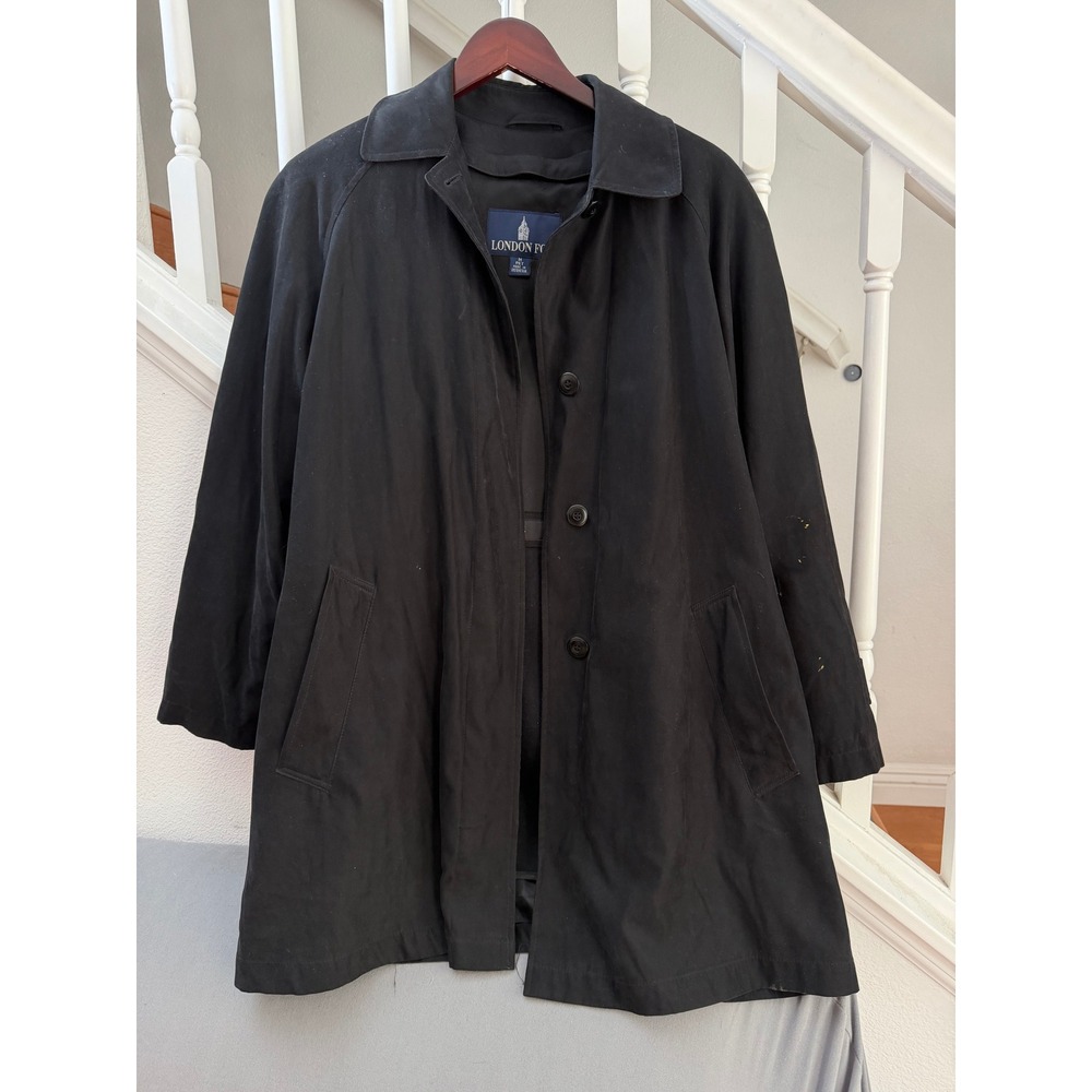 London Fog Womens Black Trench Coat Zip Out Liner Petite Medium Water Repellent